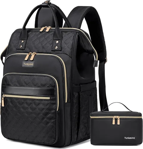 Mochila de almuerzo, mochila para laptop de 15.6 pulgadas para mujeres, enfermeras, profesores, mochila de trabajo con lonchera aislada, Negro,