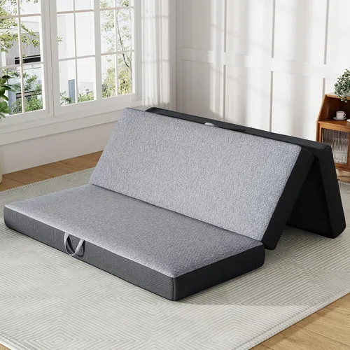 Miniatura 13 de Colchón triple tamaño Queen de 4 pulgadas – Colchón plegable de espuma viscoelástica para campamento, viajes, casa rodante, cama de invitados