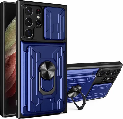 Miniatura 10 de CCSmall Funda para Samsung Galaxy S22 Ultra (no S22) con soporte para tarjetas, funda de protección resistente con anillo magnético, función atril