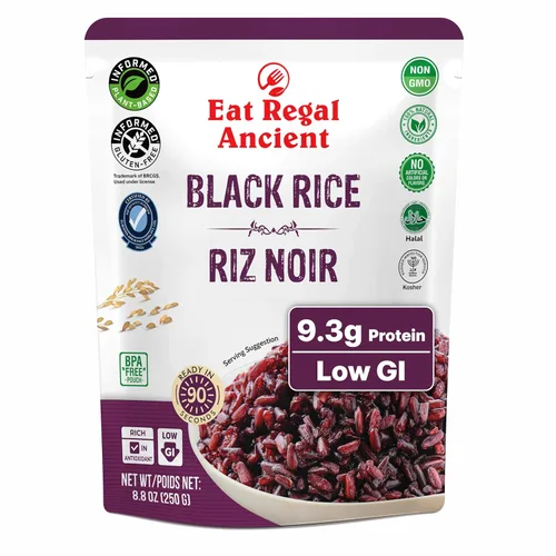 Eat Regal Arroz negro antiguo, paquete de 6, 8.8 onzas, sin OMG, certificado Kosher y Halal, listo para 1.5 minutos, sin gluten