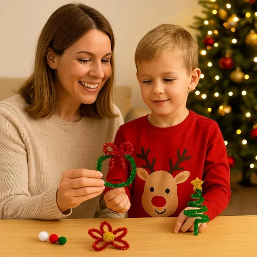 Miniatura 6 de Limpiadores de tubería brillantes - 200 piezas Rojo y Verde Limpiadores de tubería de Navidad 0.23"X12" Chenillas brillantes con tallos metálicos