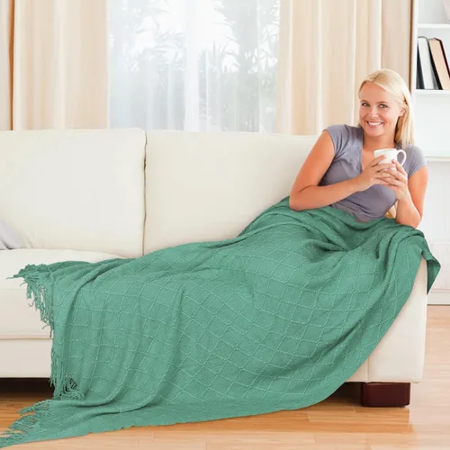 Miniatura 2 de Manta de punto con borla, suave y acogedora manta con flecos para sofá cama, cama, ligera, decorativa, moderna, texturizada para todas