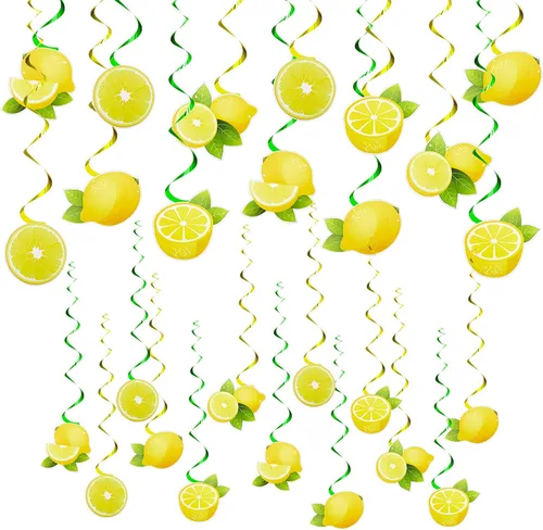 40 piezas de decoración de fiesta de limón colgante de remolino de limón, limonada cítrica, decoración colgante de fiesta para niños y niñas, baby