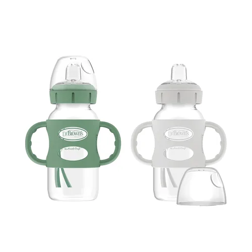 Miniatura 15 de Dr. Brown's Milestones - Botella de cuello ancho con asas 100% de silicona, asas de fácil agarre con boquilla suave para sorber, 9 onzas, rosa claro