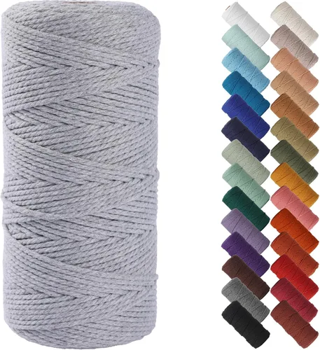 Miniatura 36 de Cordón de macramé de 1/8 pulgadas 220 yardas (200 metros) suministros naturales de macramé, hilo de macramé, cuerda de algodón de color, cuerda
