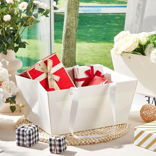 Miniatura 2 de Tuanse 30 Piezas Canasta para Regalo Vacía Kit de Cesta de Regalo DIY a Granel con Asa Bandeja de Cartón Kraft con 30 Bolsas 30 Lazos Bandeja