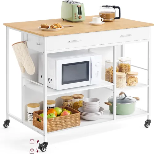 Miniatura 7 de VASAGLE Isla de cocina con hoja abatible, carrito de cocina rodante de 47.2" de ancho con regleta de enchufes, superficie de trabajo extensible