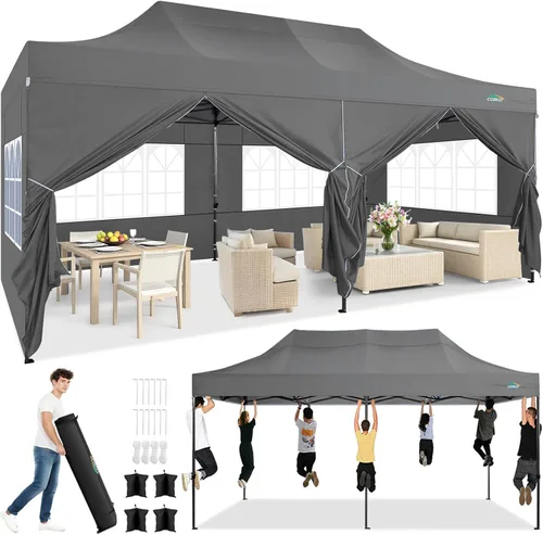 Miniatura 16 de COBIZI Tienda de campaña desplegable resistente de 10 x 10 pies con 4 paredes laterales, marco grueso, tiendas comerciales fáciles de instalar al