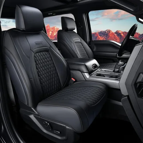 Miniatura 21 de Coverado Fundas de Asientos de Automóvil Juego Completo, Fundas de Asientos de Automóvil de Cuero Impermeables para Dodge RAM 1500 Compatible