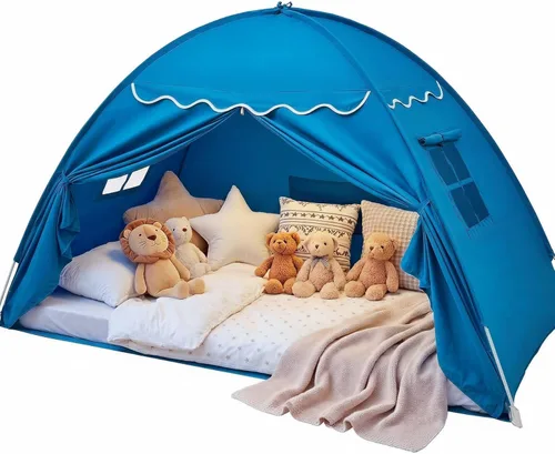 Miniatura 8 de Sumbababy Dosel de Cama Tamaño Twin: Luces y Banderas Tienda de Campaña para Niños de Cama de Piso Interior - Cortinas Portátiles y Plegables