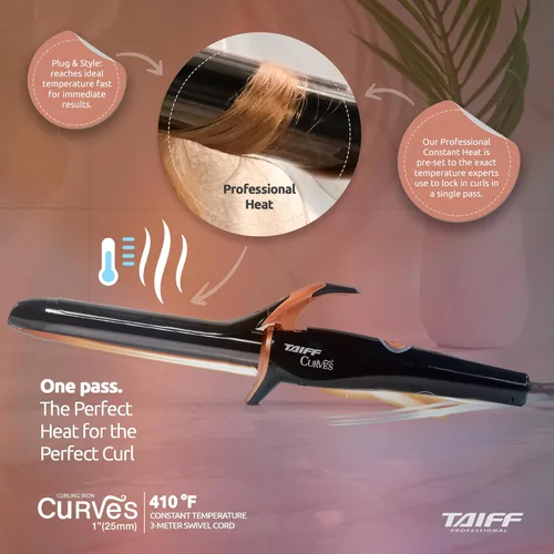 Miniatura 3 de TAIFF Curves - Rizador profesional de titanio negro – Rizador de pelo de alto rendimiento y rizadora para cabello con doble voltaje Temperatura