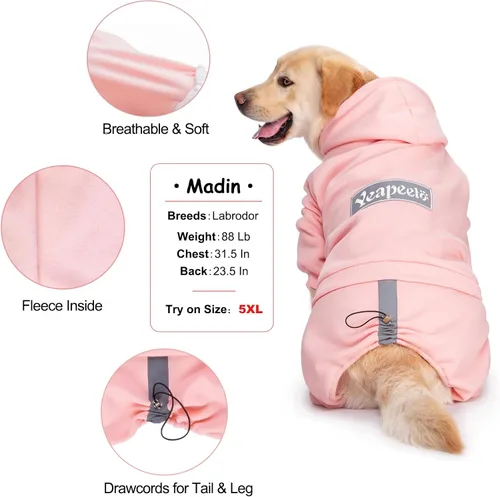 Miniatura 3 de Perro con capucha, abrigo de invierno para perros grandes y medianos, sin botones, de 9 patas, abrigo cálido con capucha, forro polar con capucha