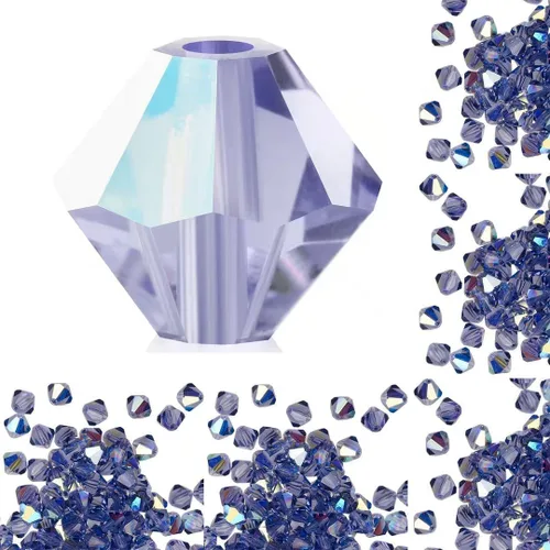 Miniatura 11 de 100 cuentas sueltas de cristal bicono facetado pequeño Preciosa auténtico de 3mm (0.118 pulgadas) aguamarina AB (azul) compatibles con cristales