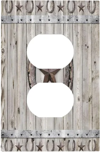 Cubiertas de pared de estilo rústico occidental de madera puerta de granero herradura de hierro estrella placas de pared simple dúplex cubiertas de