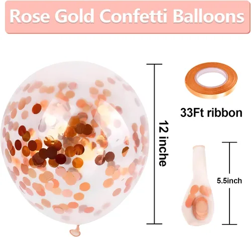 Miniatura 2 de Globos de látex con confeti de oro rosa de Bezente - paquete de 60 globos de helio de 12 pulgadas con confeti de oro rosa para decoraciones