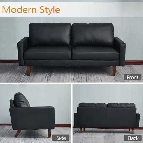 Miniatura 4 de INSTORY Sofá de cuero Sofá moderno con patas de madera para sala de estar, oficina - negro