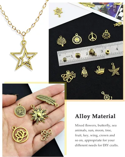Miniatura 4 de JIALEEY 100 piezas al por mayor de lotes a granel de oro mezclados tibetanos antiguos colgantes de oro DIY para pulseras, collares, joyería