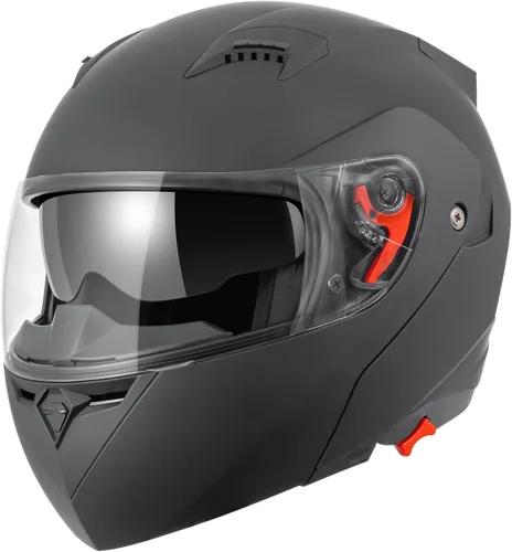 Miniatura 2 de DOT Approved Modular Flip-Up Dual Visor Motorcycle Full Face Helmet for Adults Men & Women with 2 Removable Visors (1 Clear + 1 Tinted)，Suitable for