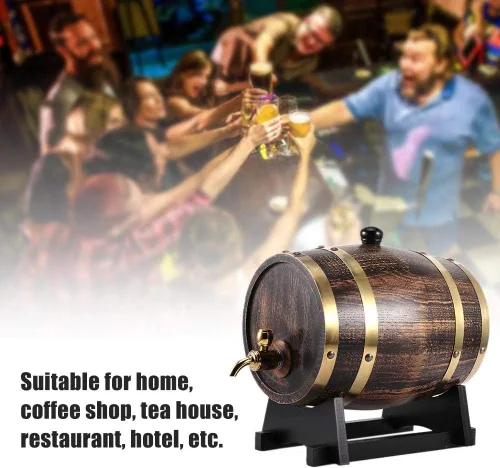 Miniatura 2 de Barril de roble, 3L estilo retro madera de roble vino tinto brandy barril de whisky barril barril cubo contenedor con grifo almacenamiento