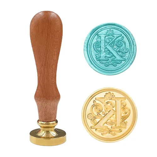 Miniatura 28 de Sello de cera medieval tradicional del alfabeto inicial, cabeza de latón, mango de madera, sellos de letras para tarjeta/sobre/regalo - (Letra W)