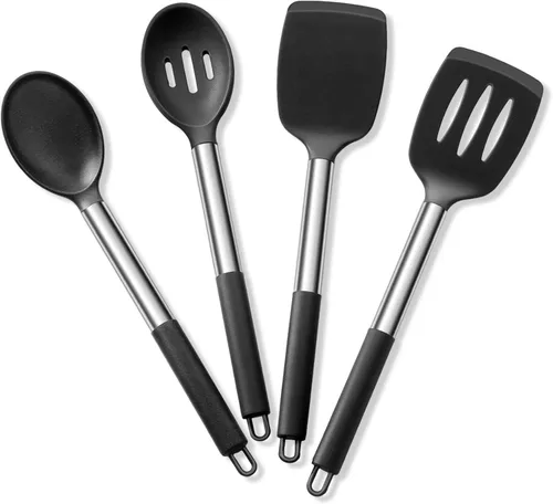 Miniatura 14 de Juego de utensilios de cocina de 4 piezas, E-far utensilios de cocina de silicona para utensilios de cocina antiadherentes, espátula ranurada Azul