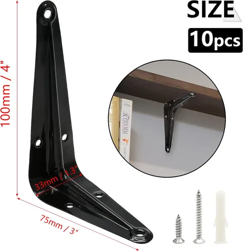 Miniatura 3 de Uenhoy Paquete de 10 soportes de estante negros de 4 x 3 pulgadas, soportes flotantes de metal resistentes para montaje en pared, soportes
