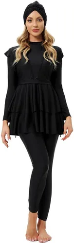 Miniatura 3 de Conjunto de 3 piezas de traje de baño para mujer, camiseta de manga larga, pantalones y hijab, traje de baño musulmán islámico de cuerpo completo