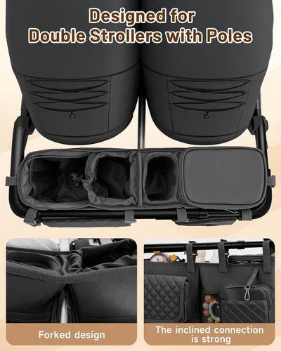Miniatura 4 de kcross Bolsa organizadora de cochecito doble para Bob Duallie y Baby Jogger City Mini Gt2, organizador de cochecito doble con soporte para tazas