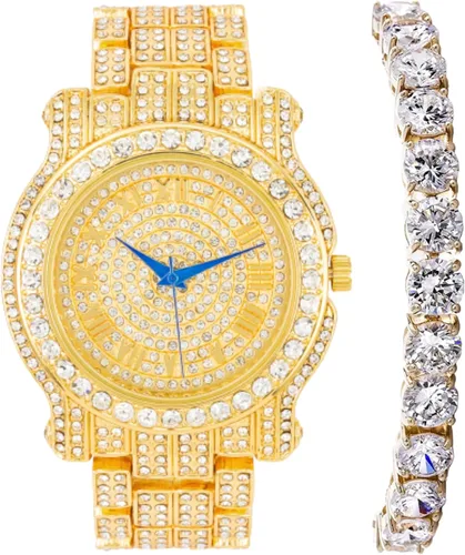 Miniatura 7 de Charles Raymond Bling-ed Out Ultimate Hip Hop Royalty Reloj para hombre con número romano de fácil lectura o indicadores de tiempo de diamantes