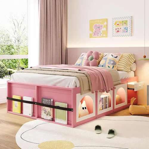 Miniatura 21 de Bellemave Cama infantil de tamaño individual con 2 cajones de almacenamiento, cama individual de madera con almacenamiento, marcos de cama