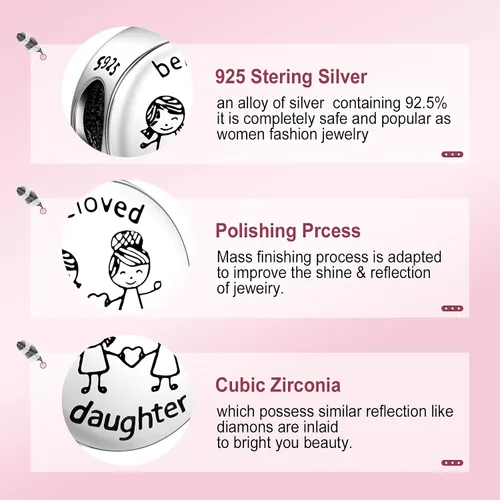 Miniatura 3 de NINGAN Dijes con dije de trébol de corazón con texto en inglés "I Love My Family" para mujer, regalo para mamá, familia, hermana, amigas