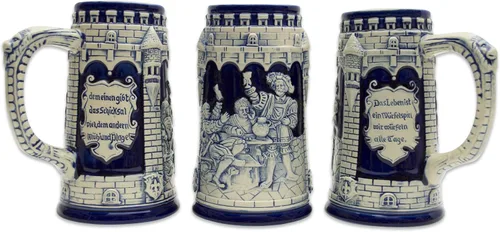 Miniatura 6 de Taza de cerveza azul cobalto de 0.6 litros, taza de cerveza grabada con castillo festivo, regalo de cerveza ideal para hombres, taza de jarra