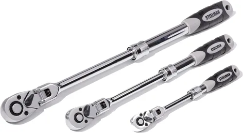 Steelman Pro Juego de herramientas de trinquete de cabeza flexible extensible de 72 dientes, 3 piezas (accionamientos de 1/4, 3/8 y 1/2 pulgada),