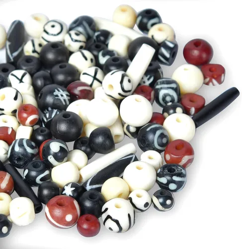 Surtido de cuentas de hueso talladas a mano para hacer joyas y manualidades, 130 piezas, cuentas naturales africanas y nativas americanas en negro,
