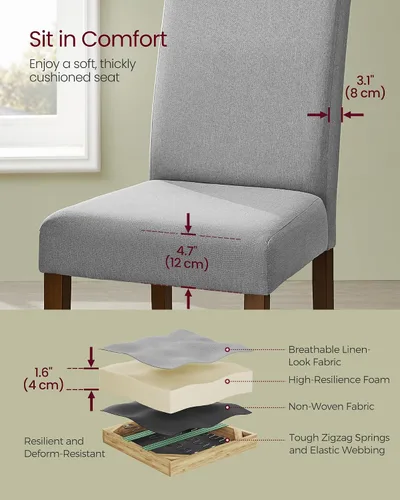 Miniatura 5 de VASAGLE Sillas de comedor, sillas Parsons con funda de tela extraíble, respaldo alto, para comedor y cocina, juego de 2, asiento grueso, 22.8 x 18.9
