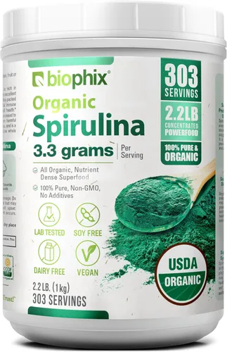 biophix Polvo de espirulina orgánica, 2.2 libras 100% pura espirulina azul verde algas en polvo, vegano, sin OMG, no irradiado, certificado USDA, el