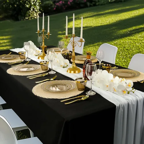 Miniatura 7 de 350 piezas de platos de plástico transparente negro para 50 invitados, juego de vajilla desechable para fiestas y graduaciones, incluye 100 platos