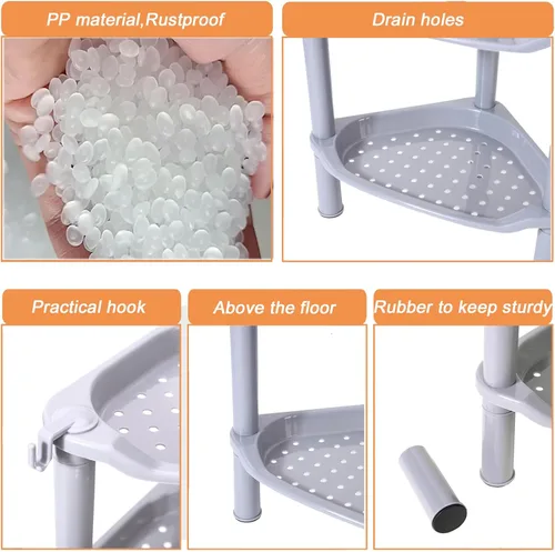 Miniatura 3 de Estantería de 3 niveles para ducha de esquina, organizador de estante de ducha de plástico para interior del baño, bañera, bandeja de ducha, 13.5 x