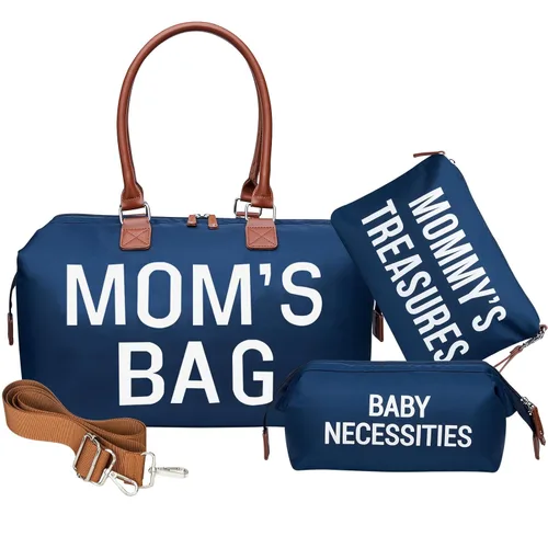 Miniatura 12 de printe Bolsa de pañales grande de 6 piezas con cambiador y 2 bolsas organizadas, bolsa de mamá para hospital con funda para chupete, correas, gancho