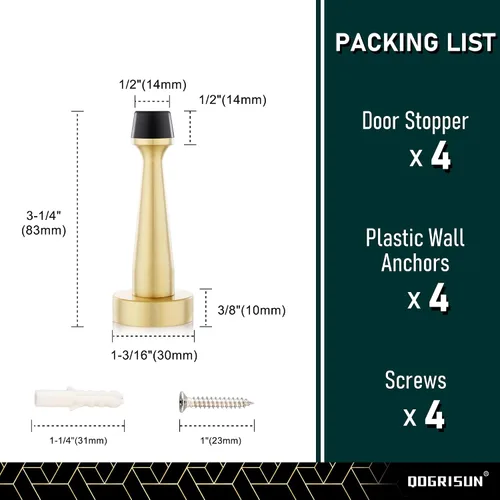 Miniatura 3 de QOGRISUN 's Topes de puerta de latón macizo resistentes, 3-1/4 pulgadas de longitud total de tope de puerta dorado decorativo, protector de pared Oro