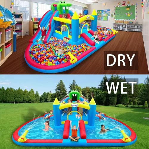 Miniatura 3 de Casa inflable de rebote con toboganes de agua, pozo de doble bola/piscina de agua, estilo cocodrilo, pared de escalada, castillo animoso para niños