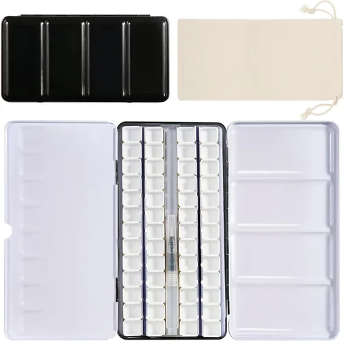Miniatura 8 de PEVART Paleta de acuarela de lata de metal, Estuche vacío de pintura con 50 piezas de sartenes vacías y un lápiz de acuarela adecuado para paleta