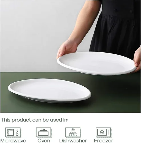 Miniatura 4 de DOWAN Platos de servir de 14 pulgadas para entretenimiento, platos blancos ovalados, bandejas y platos para servir para fiestas, aptos para horno