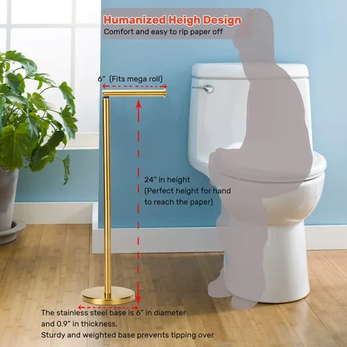 Miniatura 7 de Soporte de papel higiénico dorado, soporte de papel higiénico independiente con reserva para 4 rollos de repuesto, base resistente, estante