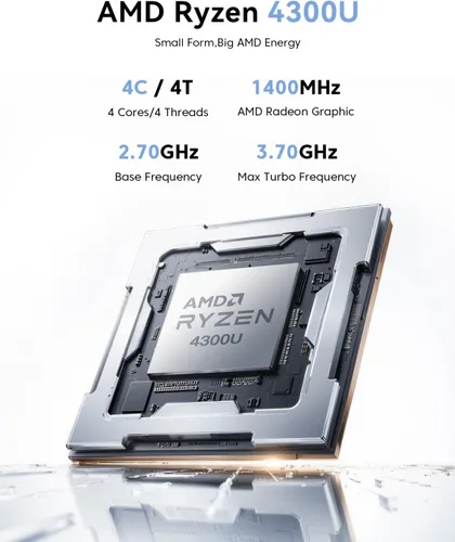 Miniatura 3 de KAMRUI Mini PC Pinova P1, AMD Ryzen 4300U (Beats i3-10110U/3500U), 16 GB RAM 256 GB SSD, mini computadora de escritorio triple 4K, USB-C, WiFi