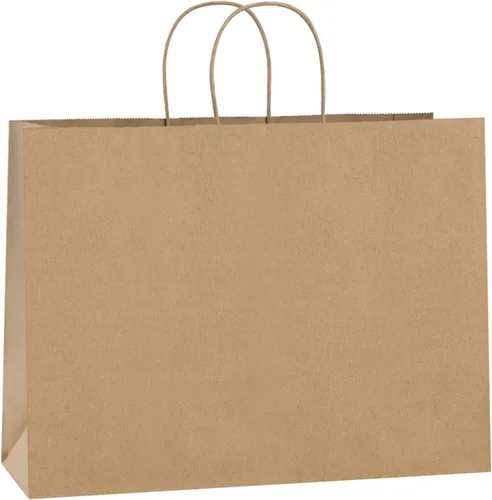 BagDream 100 bolsas de papel kraft de 16 x 6 x 12 pulgadas con asas, bolsas de compras a granel para regalos, comestibles, mercancías, bolsas de