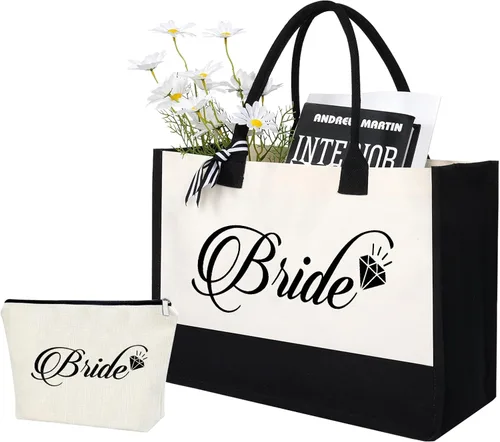 AYGE Canvas Tote Bag, Makeup Bag, Gifts for Bridesmaid, Maid of Honor, Bride, Mother of The Bride, Mrs Gifts