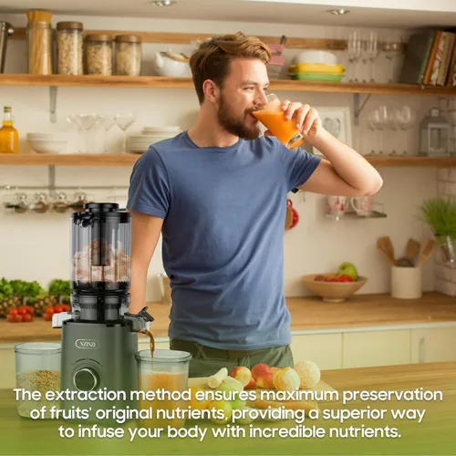 Miniatura 5 de Exprimidor de prensa en frío sin BPA, máquina exprimidora lenta fácil de limpiar, exprimidor de alimentación automática con canal de alimentación