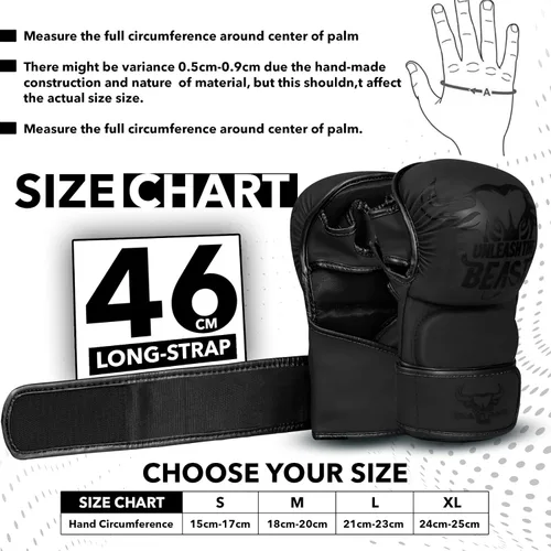 Miniatura 5 de BEAST RAGE Guantes MMA para Hombres Mujeres, Muñequeras Ajustables de Palma Abierta para Artes Marciales Grappling Sparring para Muay Thai Lucha