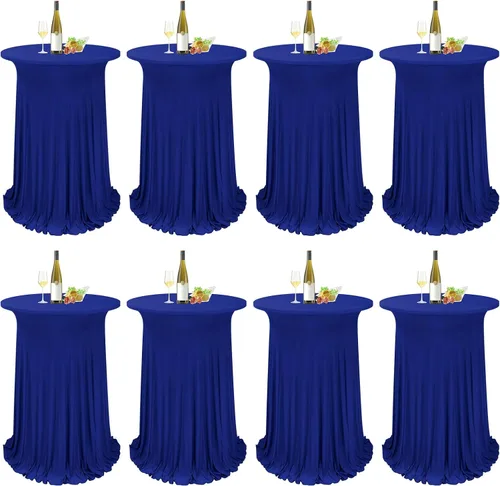 Miniatura 11 de Paquete de 4 manteles redondos para mesa de cóctel, de 32 x 43 pulgadas, de elastano, con cortinas onduladas, color beige, para mesa de boda, bar